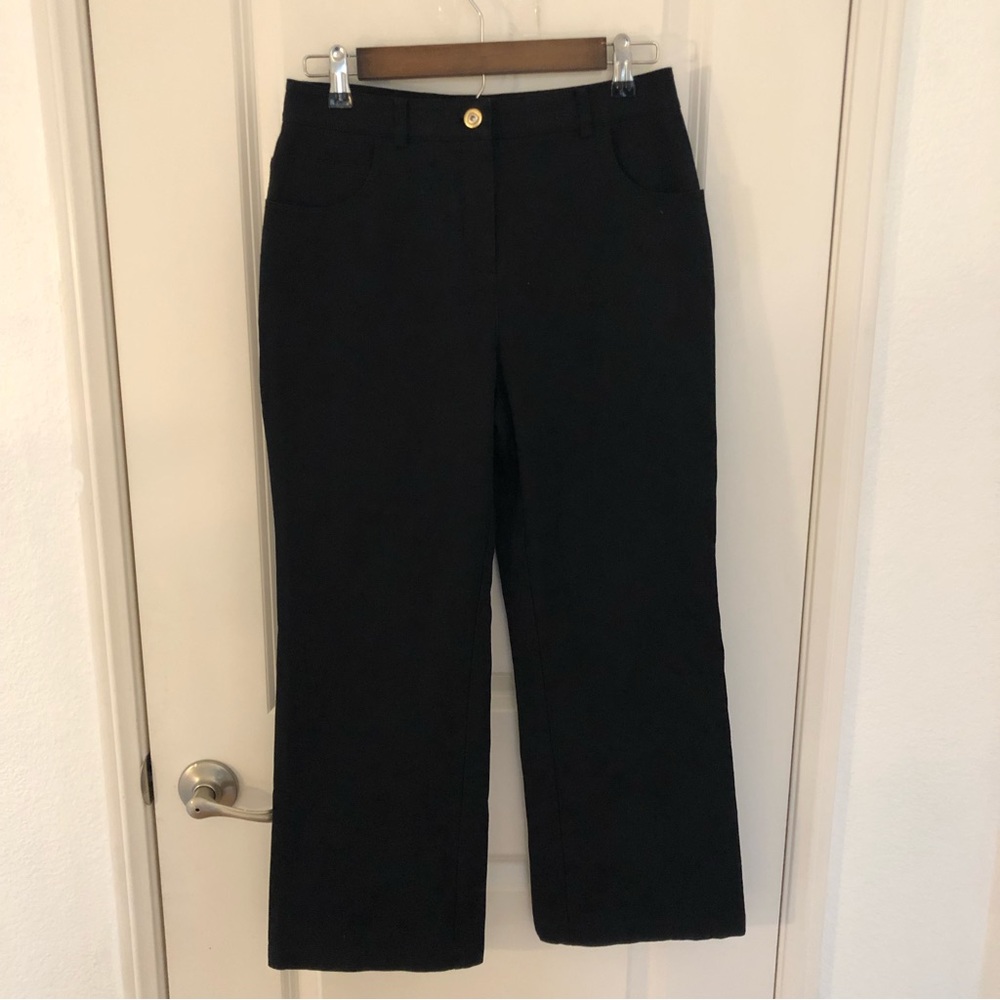 St. John Collection Black pants trousers w gold buttons Roomy cropped designer 4